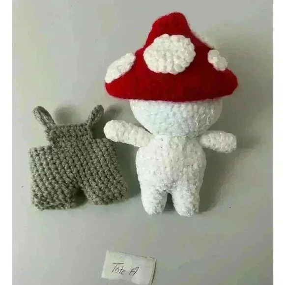 Mushroom Baby Kid Doll With Red Mushroom Cap Very Soft Chenille Yarn Overalls - Picture 11 of 11